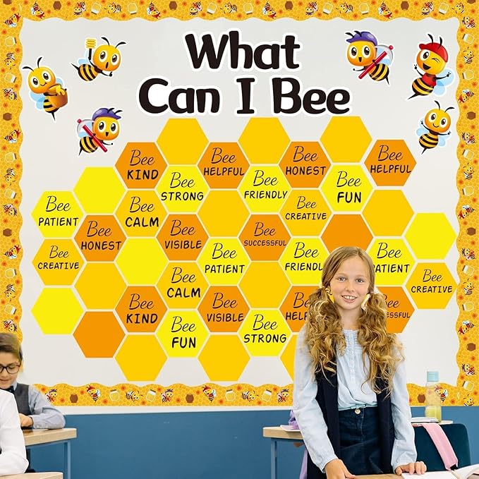 Bee Bulletin Board Decorations for Classroom Summer Bee Theme Inspirational Bulletin Board Borders Bee Hive Paper Cutouts for Back to School Classroom Chalkboard Wall Office Home Decor