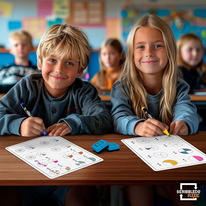 SCRIBBLEDO Fraction Manipulatives 9”x12” Small White Board Dry Erase Sheets Math Manipulatives 1st Grade Students 2nd Grade Fractions Homeschool Supplies Teacher Classroom Pack of 10 Sheets