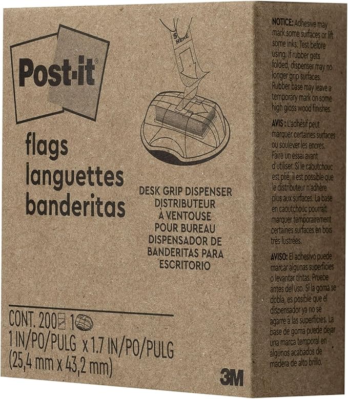Post-it Flags, 200/High Volume Desk Grip Dispenser, 1 in Wide, Red (680-HVRD)