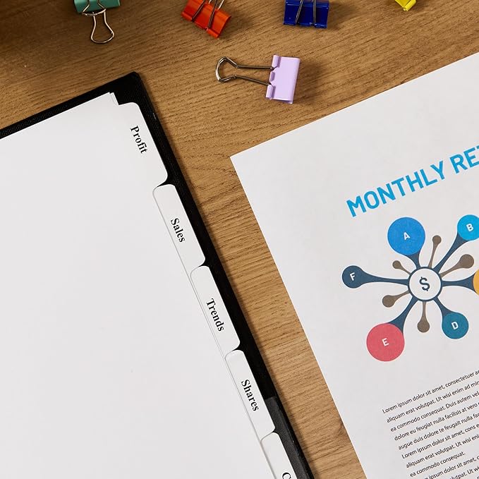 Avery 5 Tab Dividers for 3 Ring Binder, Easy Print & Apply Clear Label Strip, Index Maker Customizable White Tabs, 1 Set (11416)