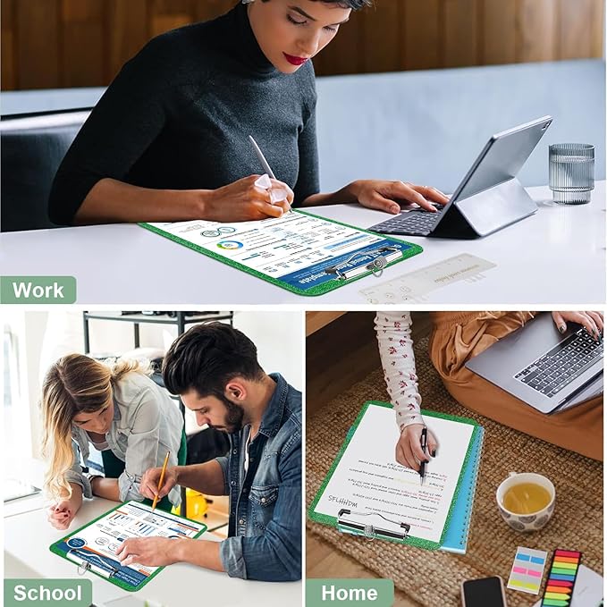 SFLHHDM Clear Glitter Clipboards, Plastic Clipboard with Pen Holder, Clip Boards 8.5x11 with Low Profile Clip, Cute Hanging Clip Board for Office School Supplies Sparkly Clipboard (Christmas Green)