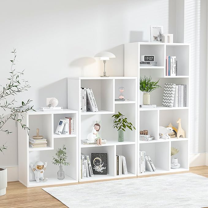 VECELO 42" Modern White Bookshelf, 7 Cube Organizer Bookcase,Fits Tallest Hardcovers, Horizontal Available,Floor Standing Display,Easy Assembly,White