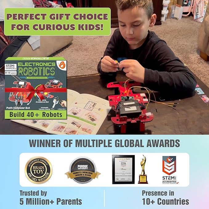 ButterflyEdufields 40in1 STEM Robotics Kits for Kids 8-12 Years | DIY Robots Projects for Kids with Electronics Board & Sensors | Best Educational Homeschooling Gift for 8 10 12 Years | 100+ Parts