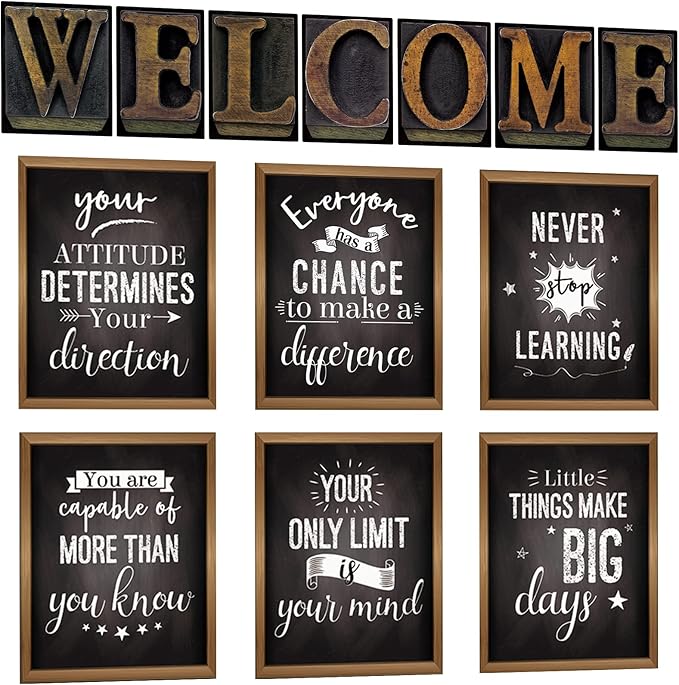 DUAIAI 13 Pieces Industrial Chic Bulletin Board Posters, Inspirational Quote Positive Affirmation Motivational Posters with Welcome Sign for School Decor Classroom Decorations