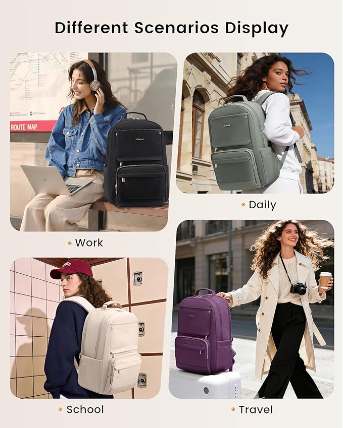 LOVEVOOK Laptop Backpack for Women with Large Capacity Cup Pocket, 17 inch Work Purse Travel Bag for Teacher Nurse, Waterproof Computer Business Back Pack, Cute Bookbag for School College, Black