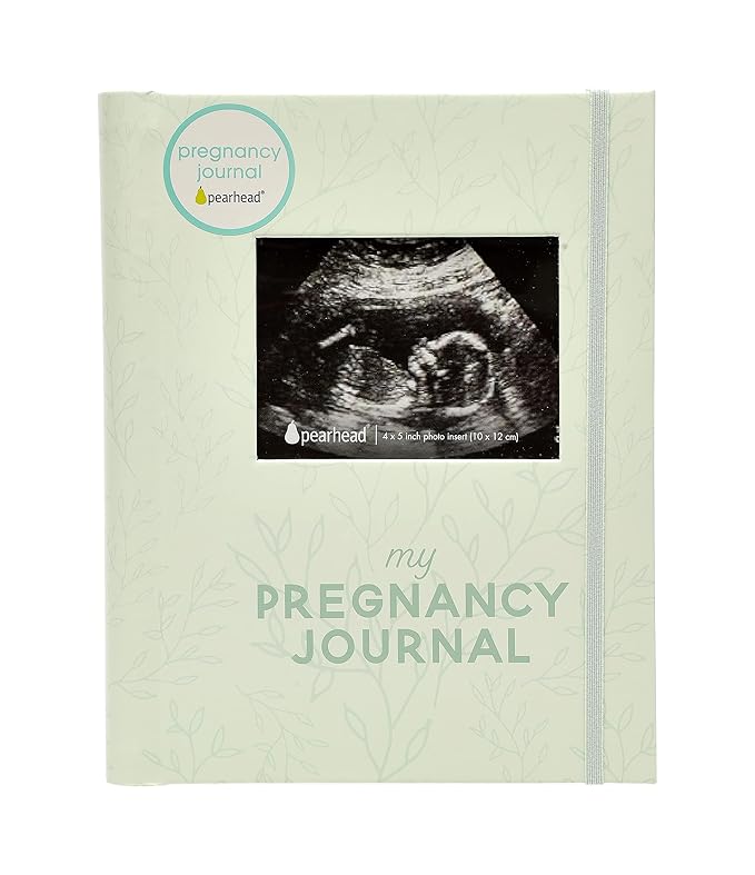 Pearhead My Pregnancy Journal, Keepsake Pregnancy Memory Book with Sonogram Photo Insert, Pregnant Trimester Milestone Tracker Notebook, Expecting Mom Gift, Sage Green Leaf