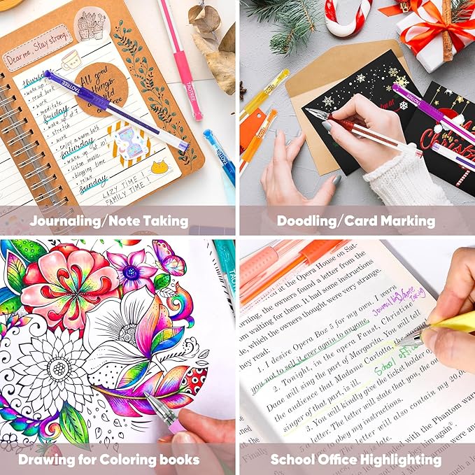 Taotree Glitter Gel Pens, 32 Colors Neon Glitter Pens Fine Tip Art Markers Set 40% More Ink Colored Gel Markers for Adult Coloring Book, Drawing Art Supplies, Scrapbook, Journaling, Sparkle Gifts