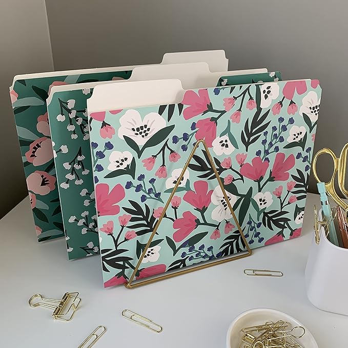 Cute File Folders, Set of 24 3-Tab Letter Size Decorative File Folders Boho Colored Manilla 8.5 x 11 Filing – Pretty Designer Home Office School Supplies (Blossom)