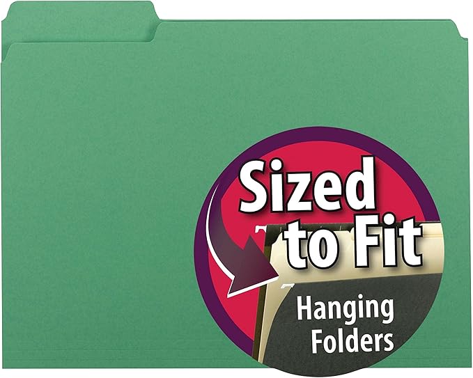 Smead Interior File Folder, 1/3-Cut Tab, Letter Size, Green, 100 per Box, Expandable File Folders for Filing Cabinet