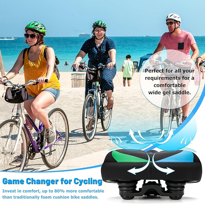 Oversized Bike Seat for Men & Women, Comfortable Gel Padded, Extra Wide Bicycle Seat Cushion Comfort, Replacement Saddle for Peloton, Stationary Exercise Bike, Mountain Bike, Cruiser, City Bike