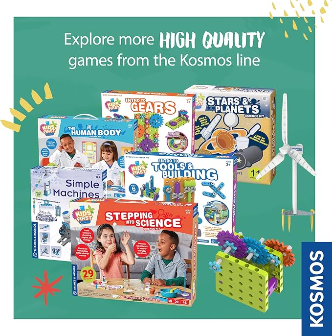 Thames & Kosmos Kids First: Intro to Gears STEM Experiment Kit for Ages 3+ | Build 4 Models, Learn About Gears, Power & Motion | Intro to Mechanical Engineering for Young Learners | Durable Parts