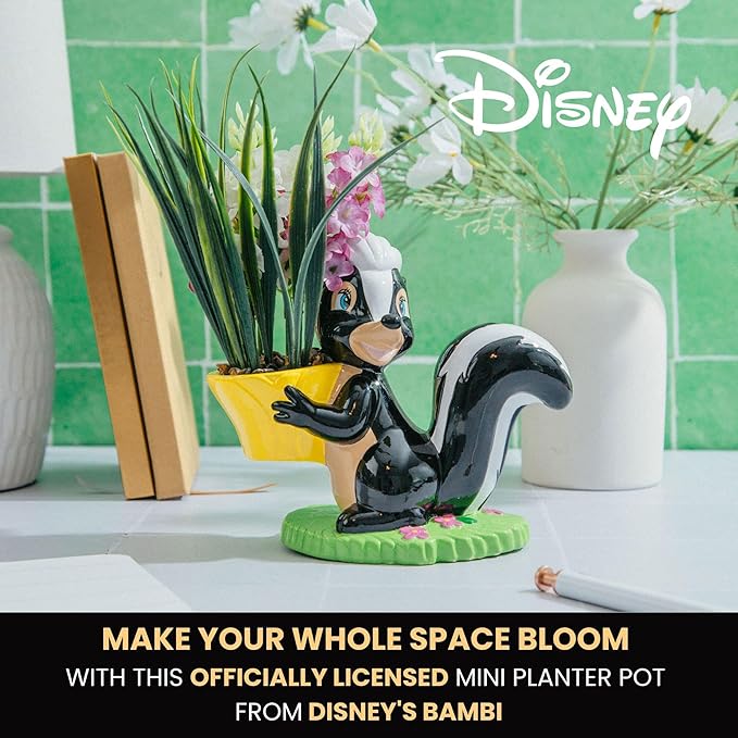 Silver Buffalo Disney Bambi Flower Skunk 6-Inch Ceramic Planter with Artificial Succulent | Faux Indoor Plants for Desk Shelf