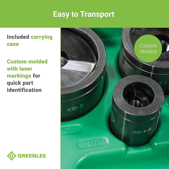 Greenlee 7238SB Slug-Buster Knockout Punch Kit with Hex Ratchet Wrench, 1/2" to 2" Punches, and 7/16" and 3/4" Draw Studs, Electrical Conduit Hole Cutter Kit, Low Carbon Steel
