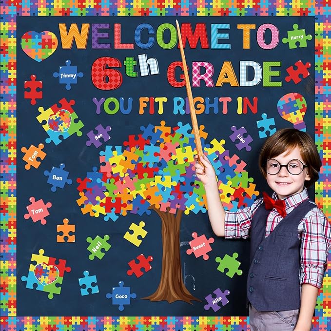Motivational Bulletin Board Decoration Set Classroom Positive Inspirational Grade Decor Puzzle Pieces Cutouts for Chalkboards Welcome Back to School Home Wall (kindergarten,1st,2nd,3rd,4th,5th,6th)