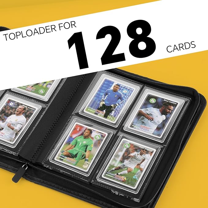 Toploader Binder,Toploader Hard Cases, 4-Pocket Pages Sleeves Hold up 128 Cards.Toploader Card Binder with Sleeves for “3×4” rigid,Card Holder(Blackish Green)
