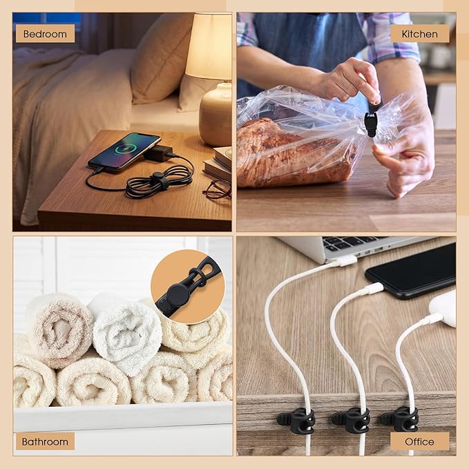 Geelin 10 Pack Magnetic Silicone Cable Ties bulk Reusable Cable Organizer Straps for Cord Management Magnetic Wire Ties for USB Cables Headphones Charger Cords Curtain Towel Straps (Black)