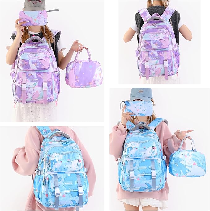 MITOWERMI Purple Backpack for Girls Bookbag Kids School Bags Multi-pocket Girls Backpack for School Elementary Students Schoolbags Teens Back packs (Purple)