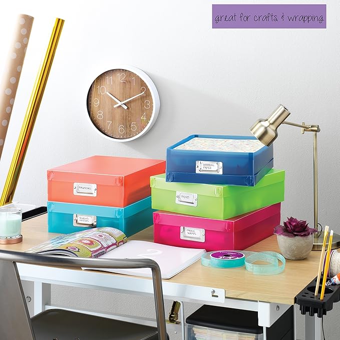 Whitmor Plastic Document Boxes Assorted Colors Set of 5