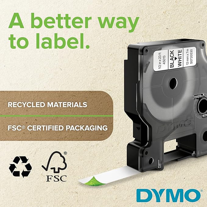 DYMO Rhino Adhesive Vinyl Label Tape, 1-inch, 18-Foot Cassette, Black (1805432)