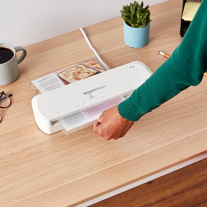 Amazon Basics 9-Inch Thermal Laminator Machine with Quick Warm-Up,2 Heat Settings,Jam Release for Documents and Photos,White,(Pack of 4)