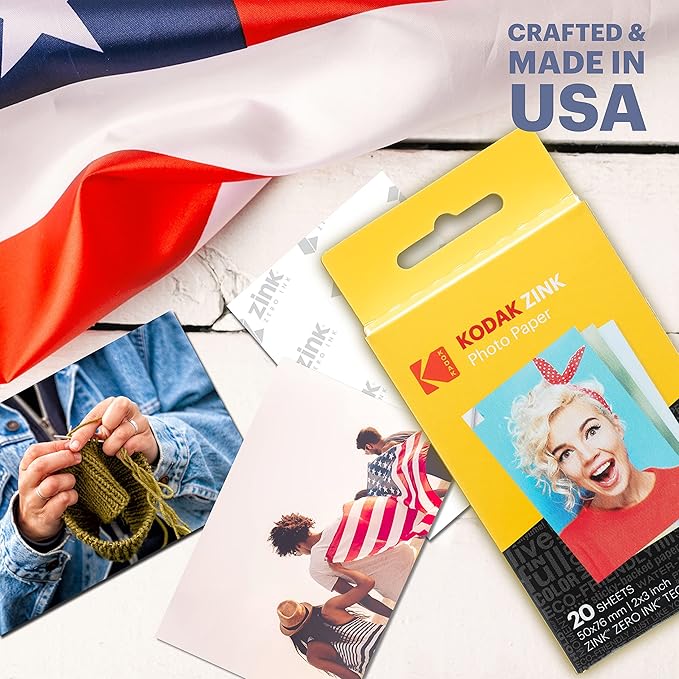 Kodak Printomatic Full-Color Instant Print Camera Starter Bundle + Carrying Case + Zink 20pk Photo Paper - Colorful Photos On 2x3 Sticky-Back Paper - Fun Gift for Birthday Christmas Holiday - Blue