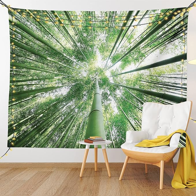 Ambesonne Forest Tapestry King Size, Tropical Rain Forest Tall Trees in Exotic Style Nature Theme Image Sky from Woodland, Wall Hanging Bedspread Bed Cover Wall Decor, 104" X 88", Green