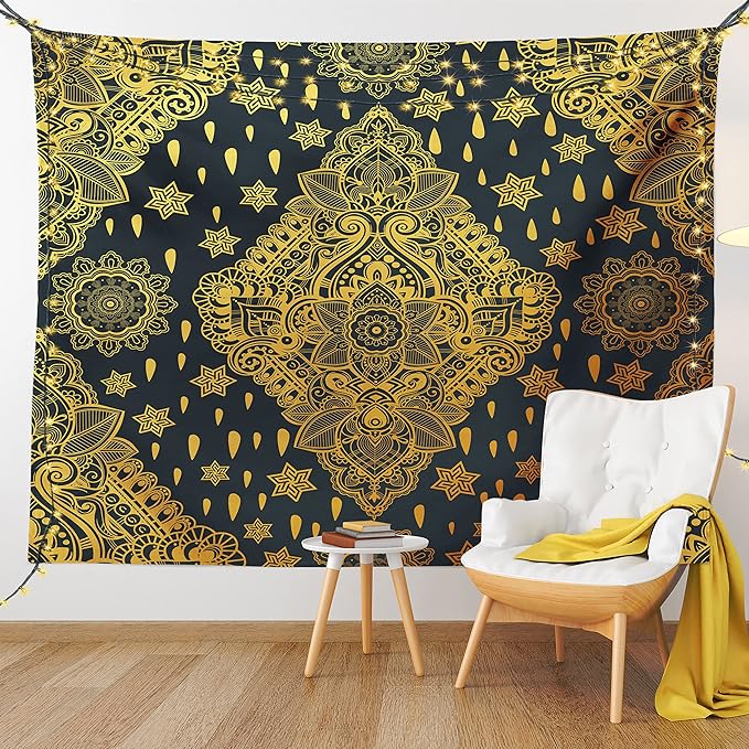 Ambesonne Mandala Tapestry Queen Size, Bohemian Paisley Ornament Tattoo Vintage Design Print, Wall Hanging Bedspread Bed Cover Wall Decor, 88" X 88", Charcoal Grey