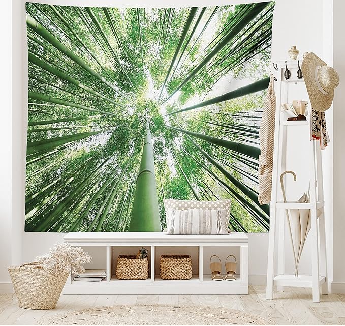 Ambesonne Forest Tapestry, Tropical Rain Forest Tall Trees in Exotic Style Nature Theme Image Sky from Woodland, Wide Wall Hanging for Bedroom Living Room Dorm, 60" X 40", Green