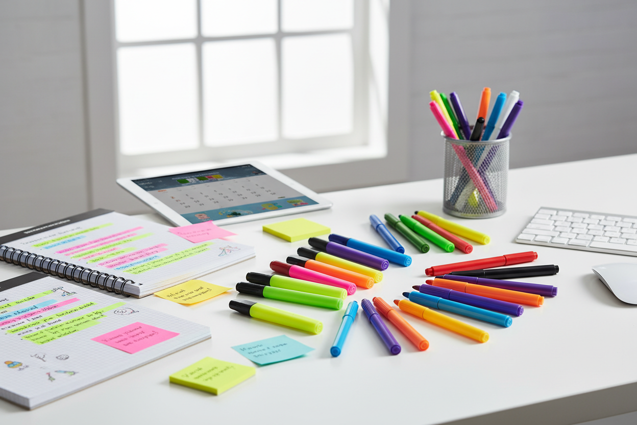 Bright Markers & Highlighters for Study and Work