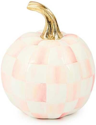 MACKENZIE-CHILDS Pumpkin, Resin Halloween and Fall Decor, Mini, Pink-and-White Rosy Check