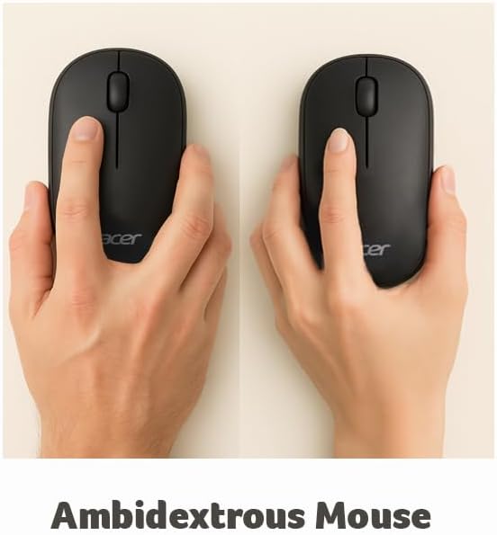 acer Computer Mouse Wireless, 2.4G Slim USB Wireless Mice with USB-A Receiver, 1600 DPI Optical, Laptop Mouse with Plug and Play for Right/Left Handed Users (for Chromebooks, Windows PC & Mac) Black