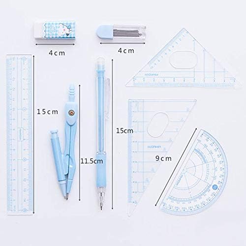 LABANCA 8 Pcs Compass Set with Protractor for Math Geometry Set Drawing Compass, Rulers, Pencil, Eraser Blue