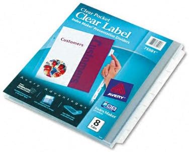 Avery 8-Tab Sheet Protector Dividers, Printable Easy Peel Clear Labels, Index Maker, White Tabs, 1 Set (75501)
