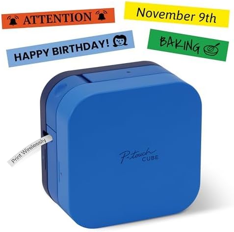 Brother P-Touch Cube Smartphone Label Maker, Bluetooth Wireless Technology, Multiple Templates Available, Apple & Android Compatible - Blue, 2.5 x 4.6 x 4.6 inches