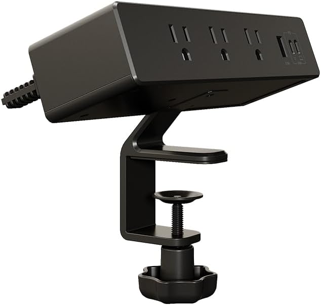 Vari Power Hub 4th Gen – Desk Mount Charging Station with 5 AC Outlets, 2 USB-C Ports, and 1 USB-A Port – Fast 45W Power Delivery, 12’ Cord, Clamp-On Design for Easy Install