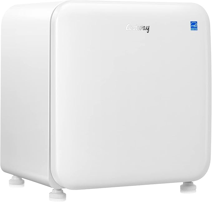 COSTWAY Compact Refrigerator, 1.6 cu ft. Single Door Small Fridge with Adjustable Temperature 32℉ to 50℉, Auto Defrost, Reversible Door, Removable Glass Shelves, Mini Fridge for Apartment (White)