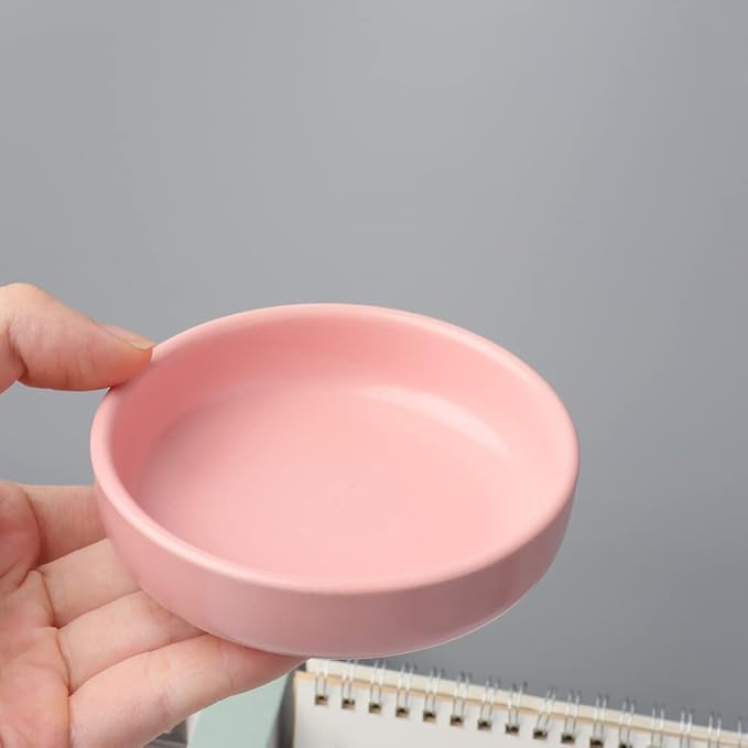 2pcs Ceramic Paper Clip Holder Set Round and Square Paper Clips Dispenser Kit Cute Pink Bowl and Plate for Desk Organizer Accessories and Home School Office Supplies (Pink)