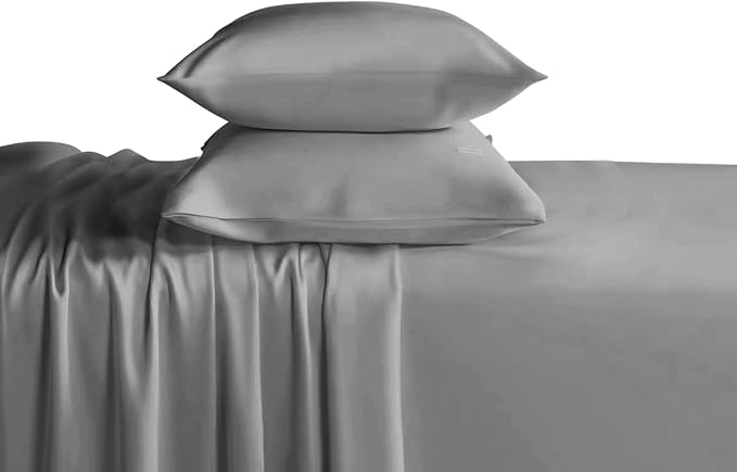 Twin XL Grey Sheet Set, 4 Piece Microfiber Bed Sheets，Soft Flat Bed Sheets Cover, Hotel Luxury 1800 High Thread Count Comfy Sheets, 21" Deep Pocket Fitted Sheets, Wrinkle Free-Grey