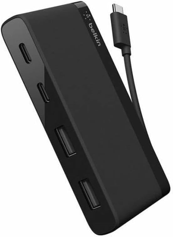 Belkin 4-Port USB C Hub - Ultra Portable Design - USB Type C Hub Docking Station With Two USB C & Two USB A Ports - USB Hub Connects Via USB C Cable - USB Adapter - No Pass-Through Charging