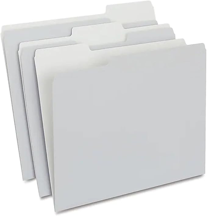Staples Colored File Folders, Letter Size, 3‑Tab Top‑Tab Design, Gray, Durable Paper Stock, 100/Pack