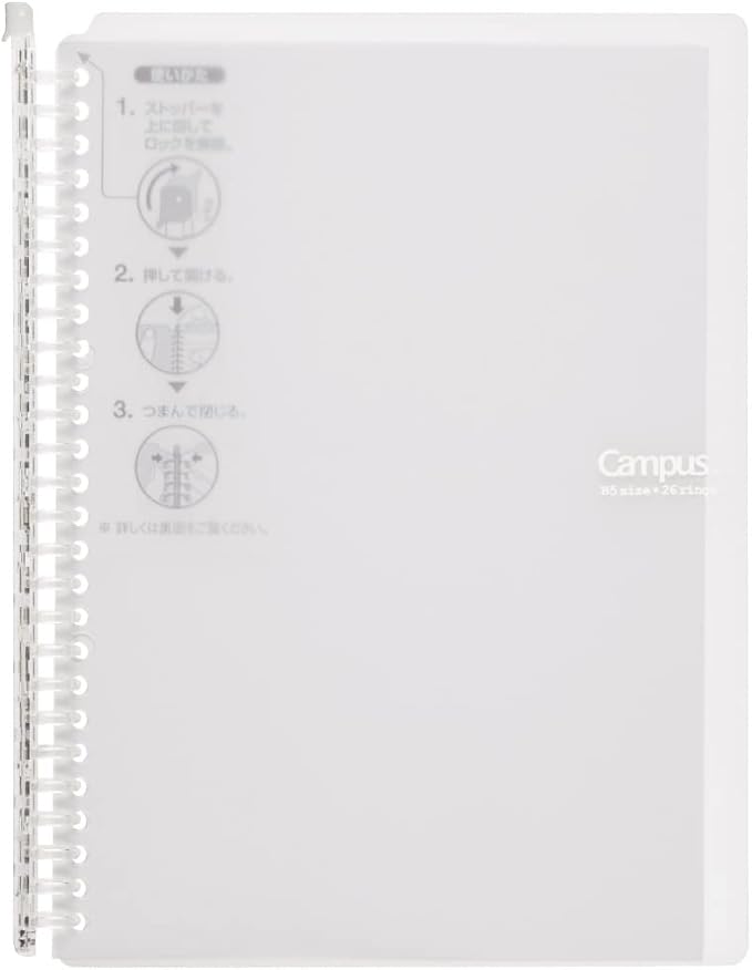 Kokuyo Campus Smart Ring Binder, B5 Clear Refillable Binder Notebook 26 Holes with 10 Extra Loose-Leaf Paper, Up to 60 Filler Papers for Work & Study, Japan Import (RU-SP706T)
