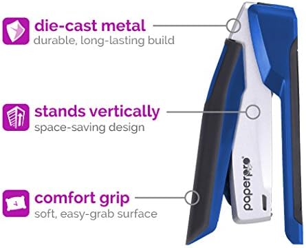Bostitch Office InPower Spring-Powered Premium Desktop Stapler - One Finger, No Effort, Blue/Silver (1118)