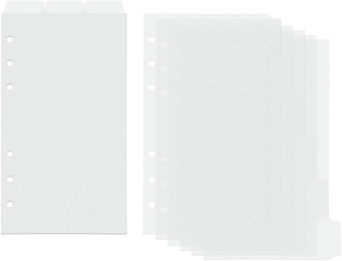 2 Set Personal A6 Binder Dividers Frosted Plastic Index Divider Blank Side 6 Tabs Top 3 Tabs Planner Insets 9 Sheets Refillable Page Protectors for 6 Ring Binder Notebook