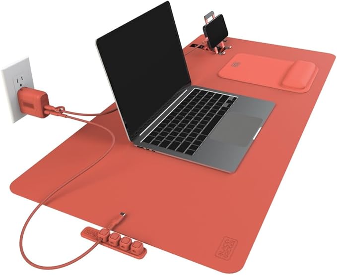 BLACK+DECKER Home Office Kit, 7 PCS Set, Desk Pad, 2-Port PD Charger, Ergonomic Mouse Pad, Phone Stand, Combo Cables, Cable Organizer, Workspace Accessories Perfect for Work-from-Home (Coral Rose)