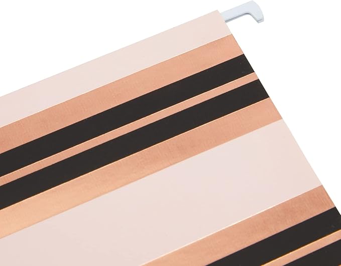 12 Pack Decorative Hanging File Folders, Letter Size, 1/5 Cut Tabs, Rose Gold Foil Stripes (9.5 x 11.5 in)