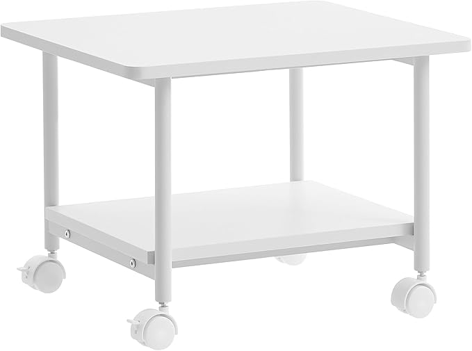 VASAGLE Heavy-Duty Printer Stand with Locking Wheels, 2-Tier Industrial Mobile Cart with Storage Shelf, Under Desk Printer Table for Home, Office, 13.4" Height, White UOPS002W01