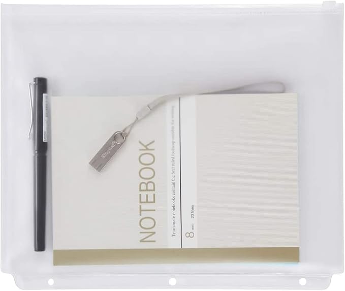 YoeeJob 3 Holes Clear PVC Zipper Binder Pocket Insert Pages Letter Size, 8 1/2" x 11 Loose Leaf Binder Filing Storage Bags 8 Packs(Blue)