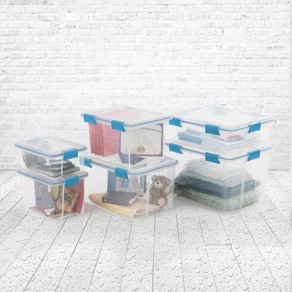 Sterilite 37 Qt Gasket Box, Stackable Storage Bin with Latching Lid and Tight Seal, Plastic Container to Organize Basement, Clear Base and Lid, 1-Pack