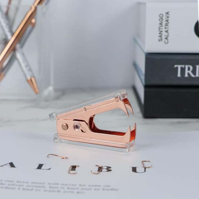 NatSumeBasics Staples Remover Rose Gold Clear Acrylic Staple Puller Removal Tool for Home Office School Desk Accessories (Rose Gold)
