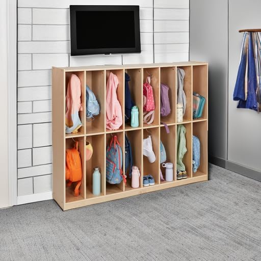 ECR4Kids 16-Section Coat Locker, Classroom Furniture, Natural